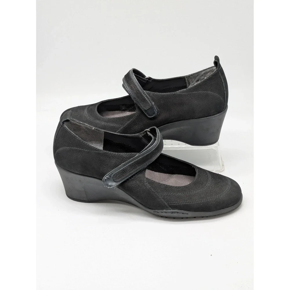Aerosoles Black Suede Mary Jane Wedge Comfort Shoes Hook Loop Women's Size 9M